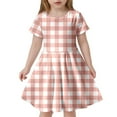 thumbnail image 1 of LUOGENLI Robe Mode pour Enfants à Carreaux Ajustée à Manches Courtes (6 14 Ans) Robe pour Filles Tendance Été Mini 8-9 Ans, 1 of 4