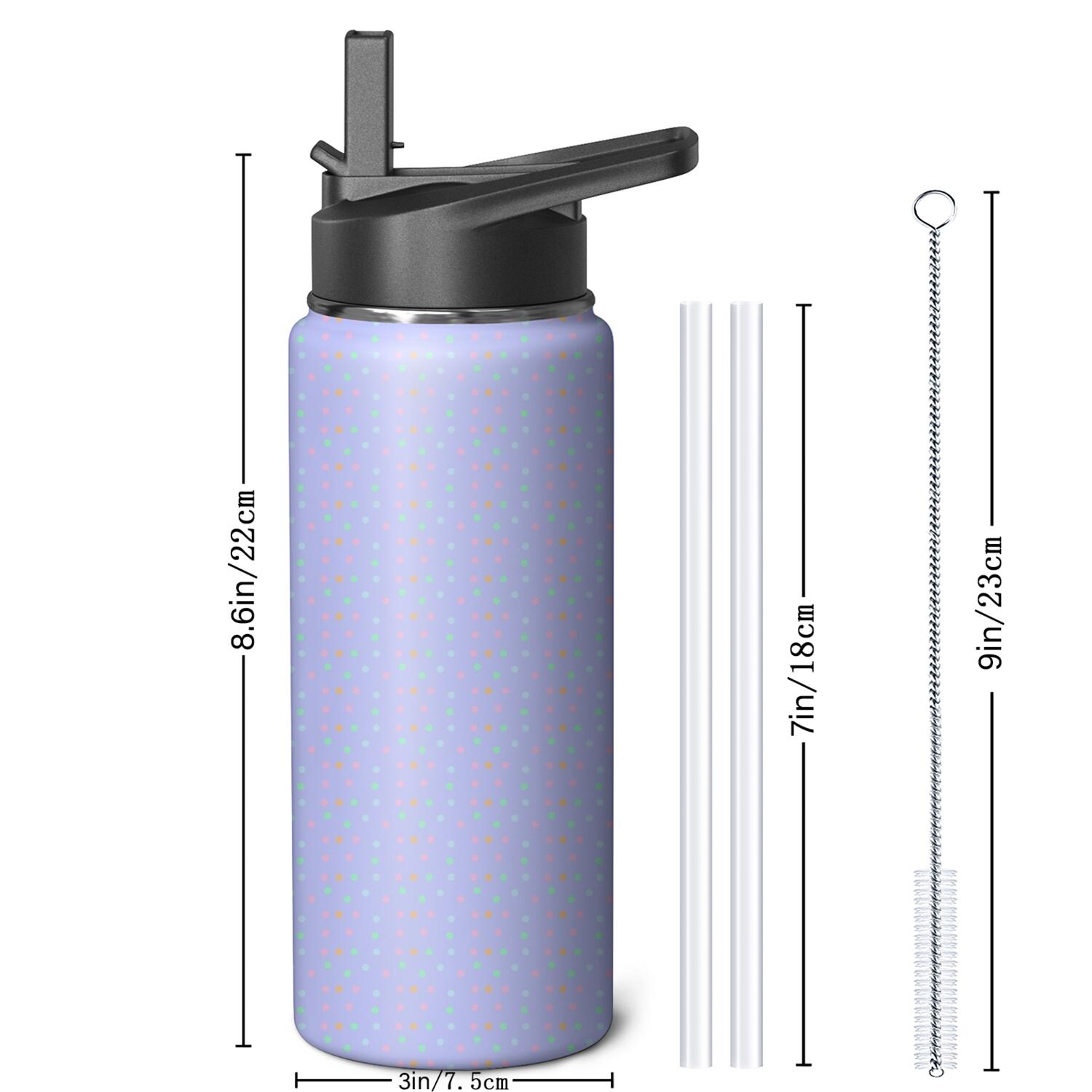Modern 18 oz Insulated Stainless Steel Water Bottle with Straw & Cleaning Brush , Leakproof, BPA-Free, 304 Stainless Steel, Wide Mouth, Travel Mug for Car, Gym, Office