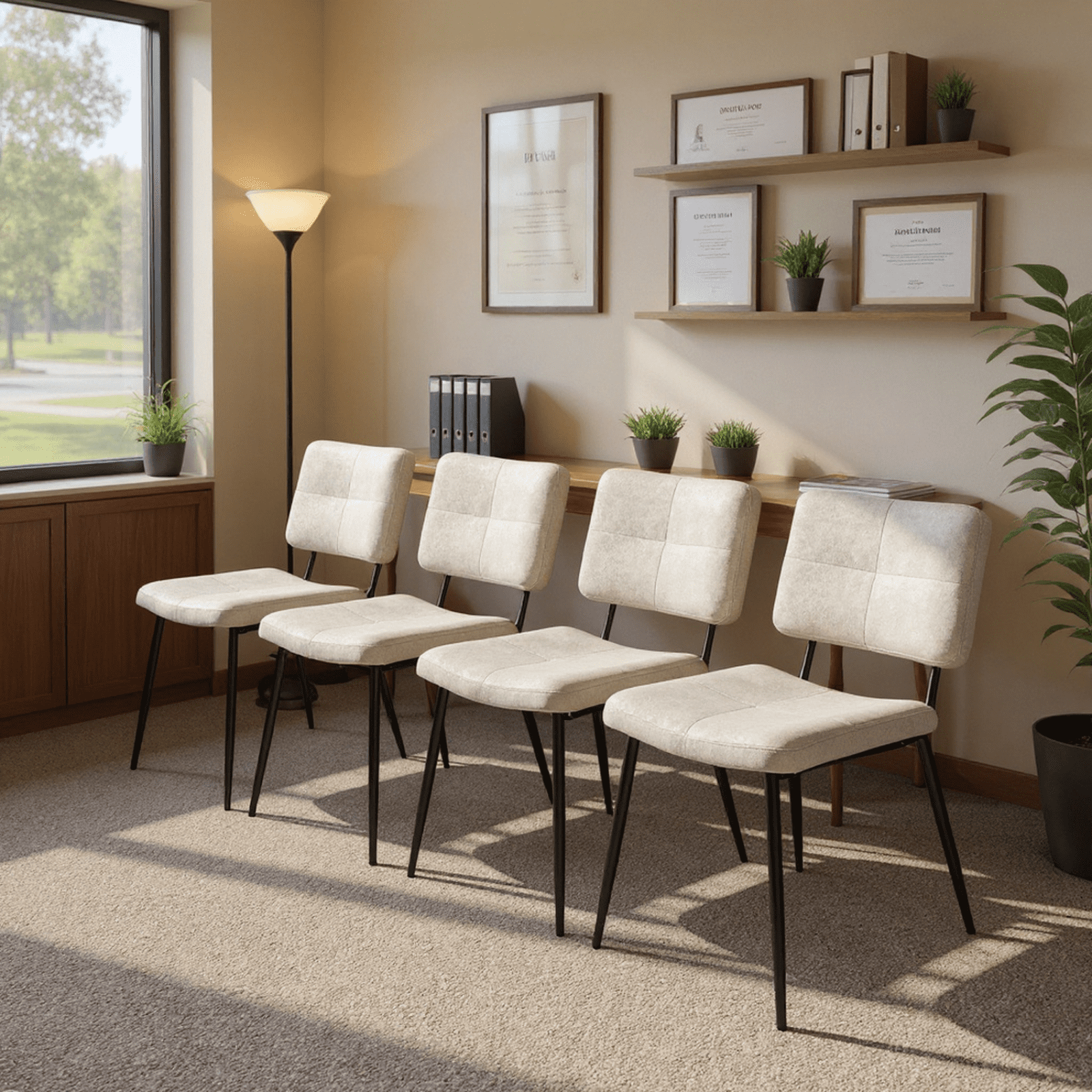 Homy Casa Set of 4 Upholstered Reception Chairs, Fabric Guest Chairs for Office, Salon, Clinic, Beige