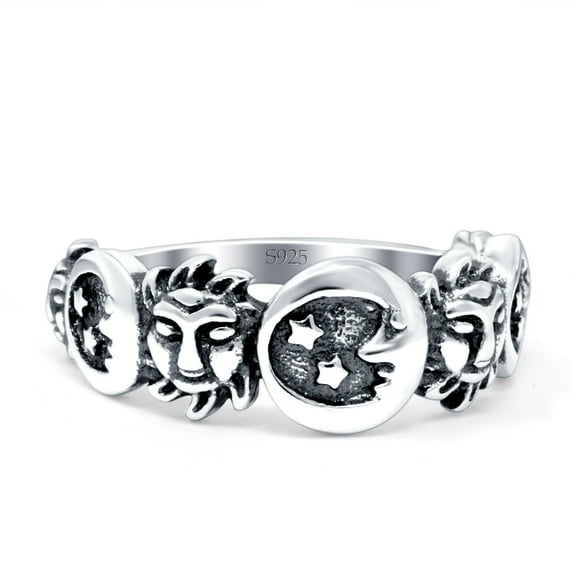 Moon and Sun Thumb Band Ring Oxidized Round 925 Sterling Silver Size 5