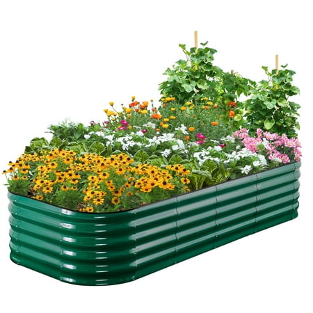 Quictent Galvanized Tall Raised Garden Bed Kit, 6X3X1.5 Ft Oval Large Planting Box Rubber Strip Edging, For Vegetables Outdoor Double Strengthened By Vertical Bar And Crossbar With Liner (Dark Green)