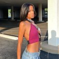 thumbnail image 4 of Faithtur Women Halter Sleeveless Backless Color Block Buckle Front Crop Tops, 4 of 7