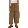 thumbnail image 4 of Womens Barrel Wide Leg Cropped Pants Elastic High Waist Pull On Harem Pants with Pockets Summer Baggy Pant, L, 4 of 4