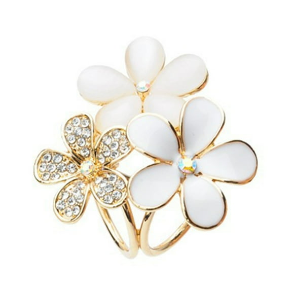 UDIYO Women Shiny Rhinestone Inlaid Flower Scarf Ring Clip Holder Brooch Pin Buckle