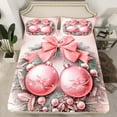 thumbnail image 2 of Feelyou Pink Xmas Ball Twin Sheet Sets, Dreamy Christmas Plant Botanical Twin Fitted Sheet, Teen Kid Boy Girl Flat Sheet, Lightweight Room Decor, 3pcs, 2 of 7