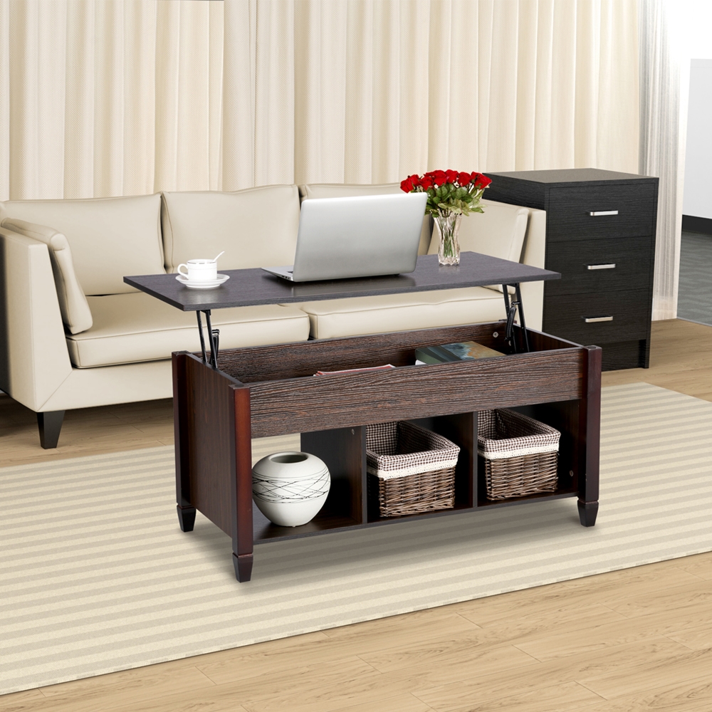 Easyfashion 41" Lift Top Coffee Table with 3 Storage Compartments, Espresso - image 2 of 6