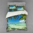 thumbnail image 2 of Ambesonne Tropical Bedding Set 3 Pcs, Surreal Sea Palm Tree, Twin, Fern Green Turquoise, 2 of 3