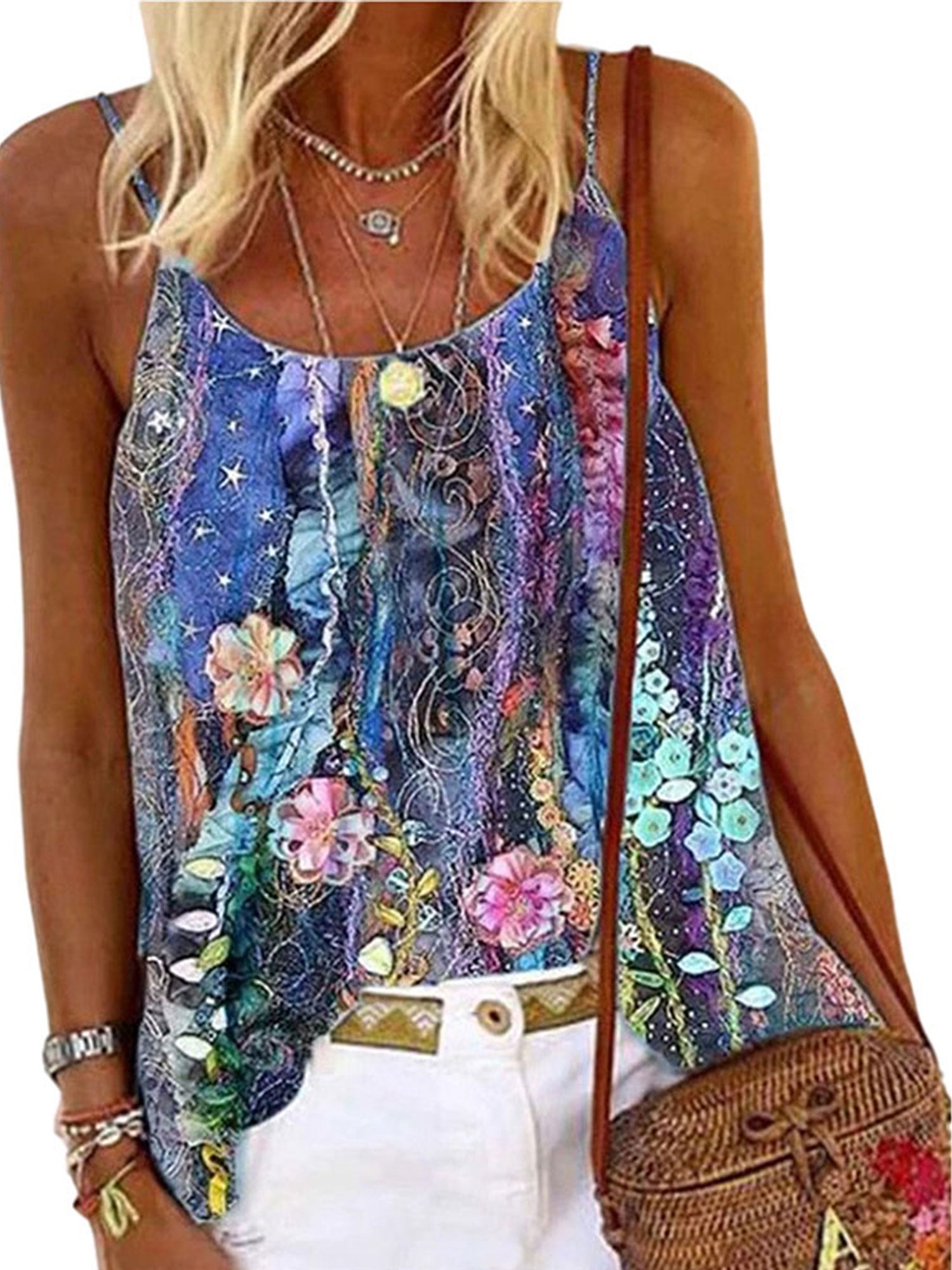 Plus Size Tank Tops for Women Summer V-Neck Floral T-Shirt Sleeveless Blouse Casual Printed Loose Vest Tee Shirts 