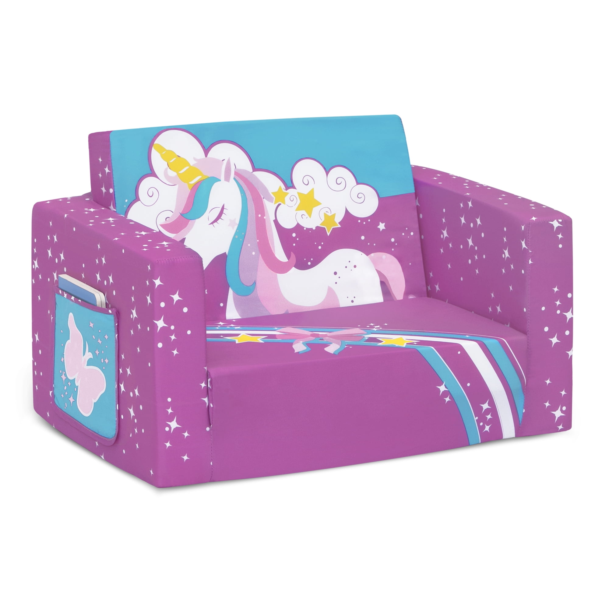 Delta Children Unicorn 2-in-1 Cozy Convertible Flip-Out Foam Chair, Toddler, Pink