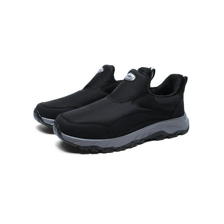 

Ferndule Mens Walking Shoes Slip On Casual Sneaker Faux Fur Comfort Shoe Winter Warm Non-slip Sneakers Hiking Flats Round Toe Comfortable Unisex Black 10