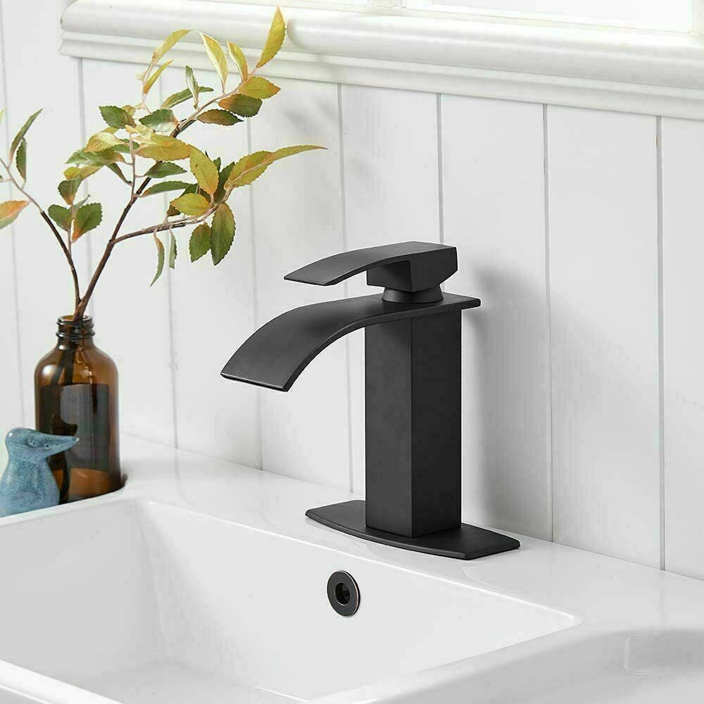 Zovajonia Single Handle Bathroom Vanity Sink Lavatory Faucet with Deck Plate Matte Black