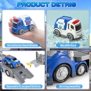 Hot Bee Toddler Police Carrier Truck Toy w/ Lights & Sounds, Mini Police Vehicles, Ambulance, Helicopter, Transport Toy for Boys Ages 3-6, Gift for Kids 3+