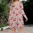 thumbnail image 2 of Cherries Long Sleeve Dresses For Women Vintage Elegant Party Dress Oversized V-neck Dress S-8XL, 2 of 7