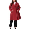 thumbnail image 3 of Agnes Orinda Women's Plus Size Coats Notch Lapel Double Breasted Elegant Trench Winter A Line Pea Coats 2X Burgundy, 3 of 5