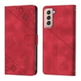 thumbnail image 2 of Feishell for Samsung Galaxy S21+ 6.7 inch Wallet Case with Wrist Strap,Flip Cover with Embossed Pattern PU Leather Kickstand Credit Card Slots Magnetic Clasp Folio Purse Phone Case,Red, 2 of 7
