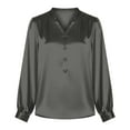 thumbnail image 4 of XAOFW Women's Blouses Solid Color Long Sleeve V Neck Elegant Satin Shirts Evening Party Soft Breathable Tops, 4 of 5