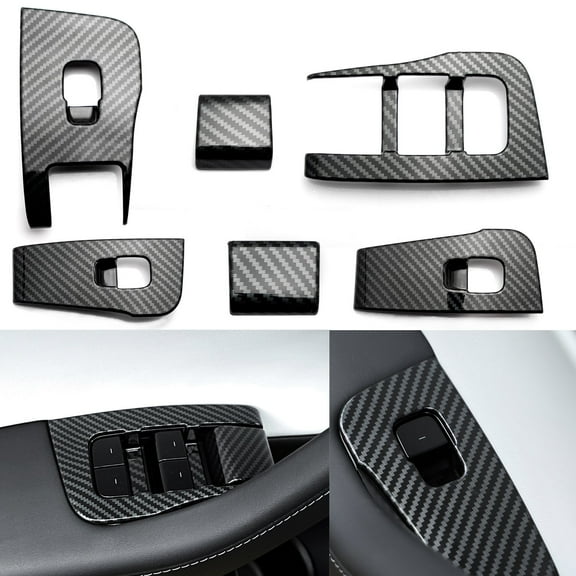 Xotic Tech 6pcs Real Carbon Fiber Inner Door Handle Bowl Frame Trim Window Switch Panel Cover Decor for Tesla Model 3 2017-2021  Model Y 2020-2021