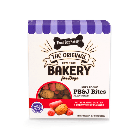 UPC: 0701159200357 | Three Dog Bakery Soft Baked PB&J Bites  Peanut Butter & Strawberry Flavor  Premium Treats for Dogs  13 Ounce Carton