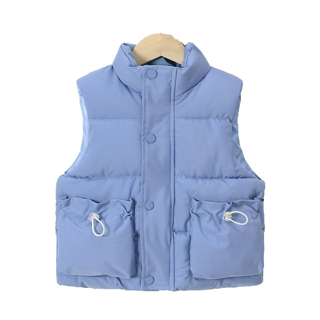 Gibobby Abrigos de invierno para bebés y niñasChaleco de algodón para niños, chaleco de algodón con cuello levantado para otoño e invierno, ropa para niñ(Azul, 9-10 Años)