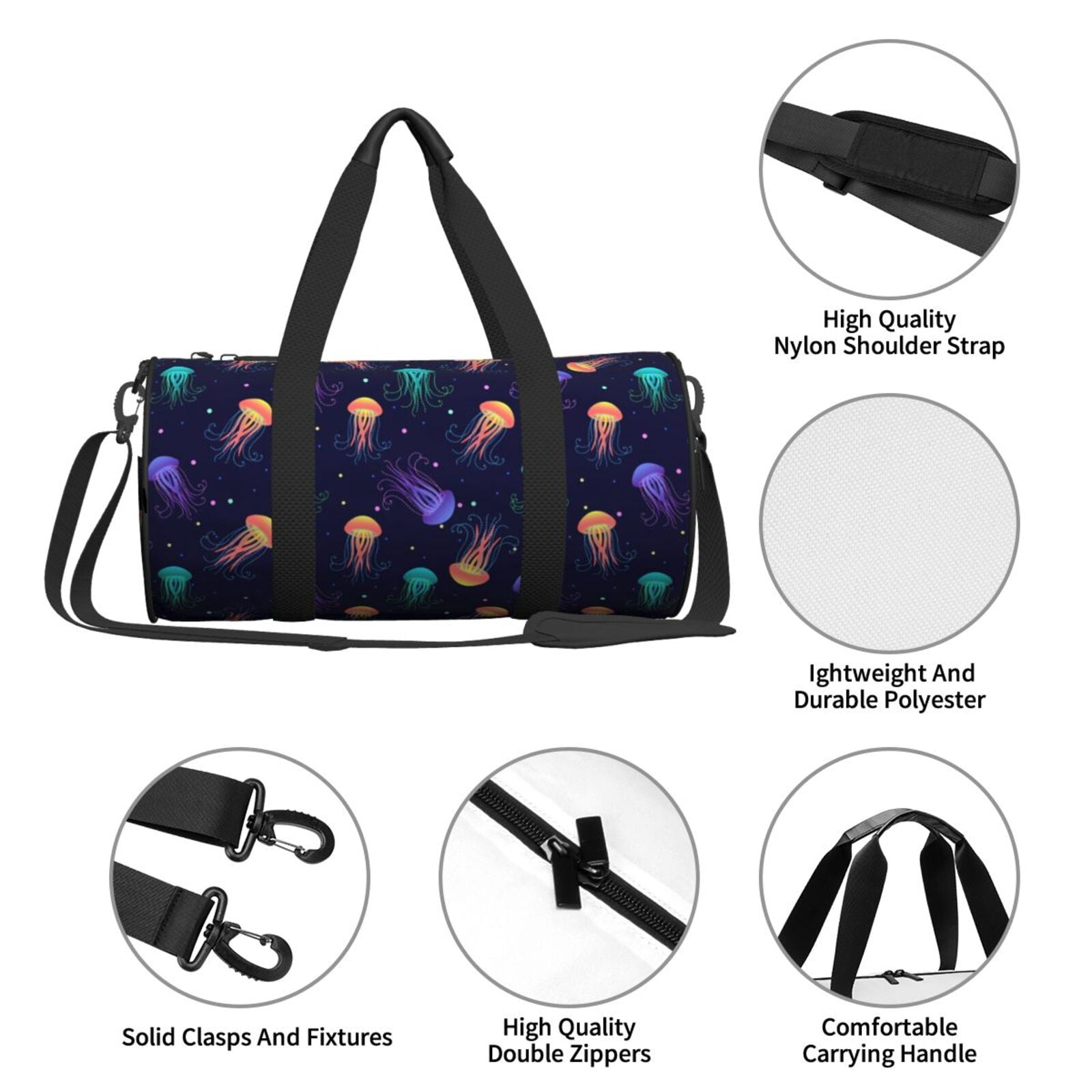 Defioc Sea Jellyfish for Travel Duffle Bag,Weekender Bag Carry On Tote Bags Hospital Bag Large Capacity Sport Gym Bag for Men Women Fit for Trave, Gym,Weekend