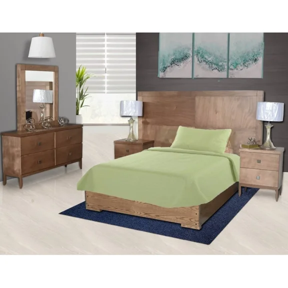 Twin 2 Piece Quilt Stippling Reversible Comfortable Bedspread Bed Bedding Coverlets Cover Set With Pillow Cases ( Sage Green )