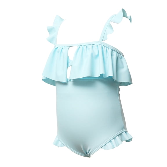 Vedolay Toddler Girl Swimsuits Toddler Girls Swimsuit Kids Ruffle Sleeve Swimwear Child Black Bathing Suits,Light Blue 5-6 Years