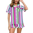 thumbnail image 2 of Pajamas for Women Set 2 Piece Pj Sets Stripes Graphic Print Lapel Button Shirt and Shorts Purple Women's Sleepwear L, 2 of 5