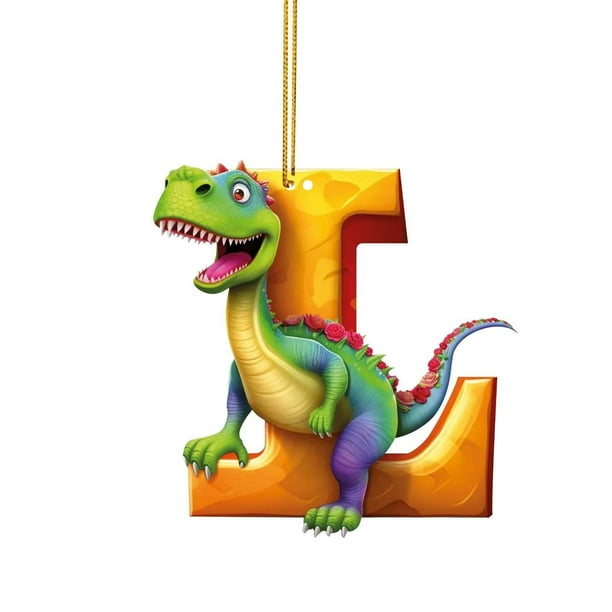 Adorno navideño de dinosaurio | Colgante de dinosaurio con 26 letras en inglés | Decoración acrílica para árbol de Navidad | Decoración festiva retro de dinosaurio