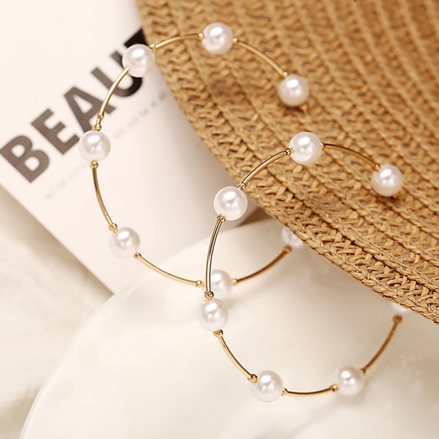 Pendientes grandes de metal con perlas Xihbxyly Liquidación de verano