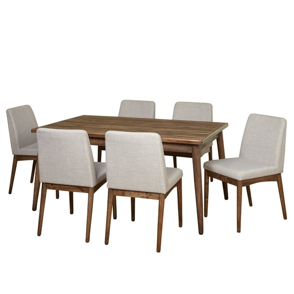 TMS Element 7-Piece Indoor Dining Set, Includes Table and Chairs, Walnut/Gray