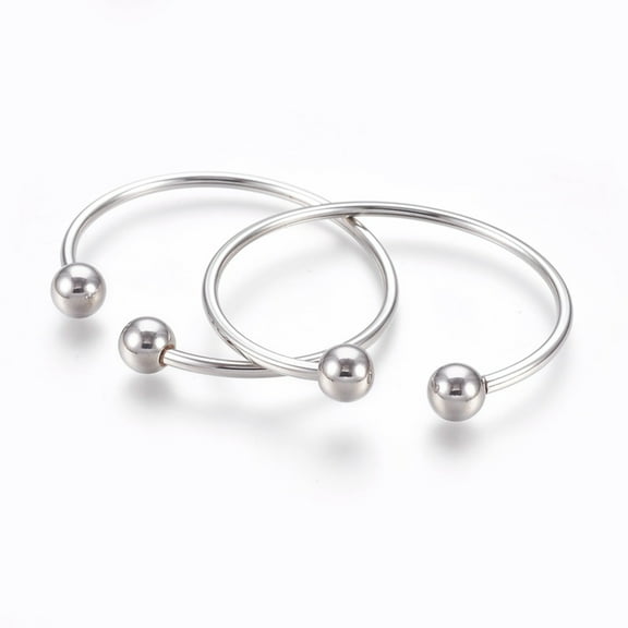 5pcs Tarnish Resistant 304 Stainless Steel Cuff Bangles Torque Bangles End with Removable Round Beads Stainless Steel color 2 inch(5cm)x2-3/8 inch(6cm) 3mm