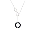 thumbnail image 2 of Delight Jewelry Acrylic 7/8" Ring with 4mm Crystal Black Silver tone Elegant Infinity Lariat Necklace, 2 of 4