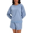 thumbnail image 1 of Conjuntos de sudadera cortos para mujer ATHLECHIC, conjuntos de sudadera con mangas de murciélago, conjunto de lounge casual, chándal M gris azul, 1 of 4
