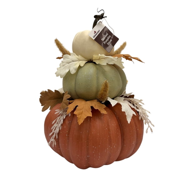 Way to Celebrate 14-Inch Harvest Pumpkin Stack Arrangement in Cream, Green, and Brown