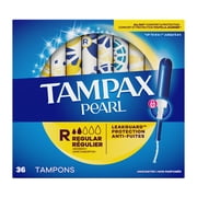 Tampax Pearl Tampons with LeakGuard Braid, Regular Absorbency, 36 Count