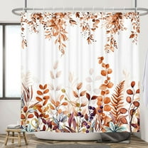 Autumn Fall Shower Curtain for Bathroom, Orange Eucalyptus Leaves Botanical Fabric Shower Curtain Sets, Thanksgiving Nature Plant Waterproof Bath Accessories Decor with Hooks, 72X72in