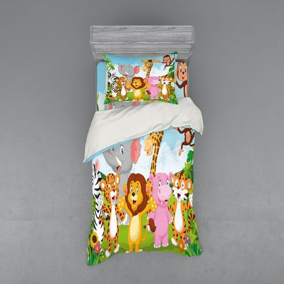 Ambesonne Cartoon Bedding Set 3 Pcs, Comic Savannah, Twin, Multicolor