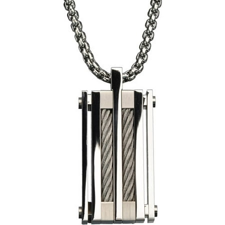 Steel Art Men's Stainless Steel Chunky Cable Polished Pendant with 24 Chain Necklace