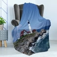 thumbnail image 4 of Landscape Soft Flannel Fleece Throw Blanket, Marine Themed Photo with Lighthouse on Rocks and Wavy Sea Calm Sky Panorama, Cozy Plush for Indoor and Outdoor Use, 60" x 80", Multicolor, by Ambesonne, 4 of 5