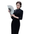 thumbnail image 3 of ALSLIAO - Nuevo y lujoso vestido largo de terciopelo para mujer, cheongsam chino, corte entallado, qipao negro, talla 2XL, 3 of 8