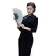 thumbnail image 3 of ALSLIAO - Nuevo y lujoso vestido largo de terciopelo para mujer, cheongsam chino, corte entallado, qipao negro, talla 2XL, 3 of 8