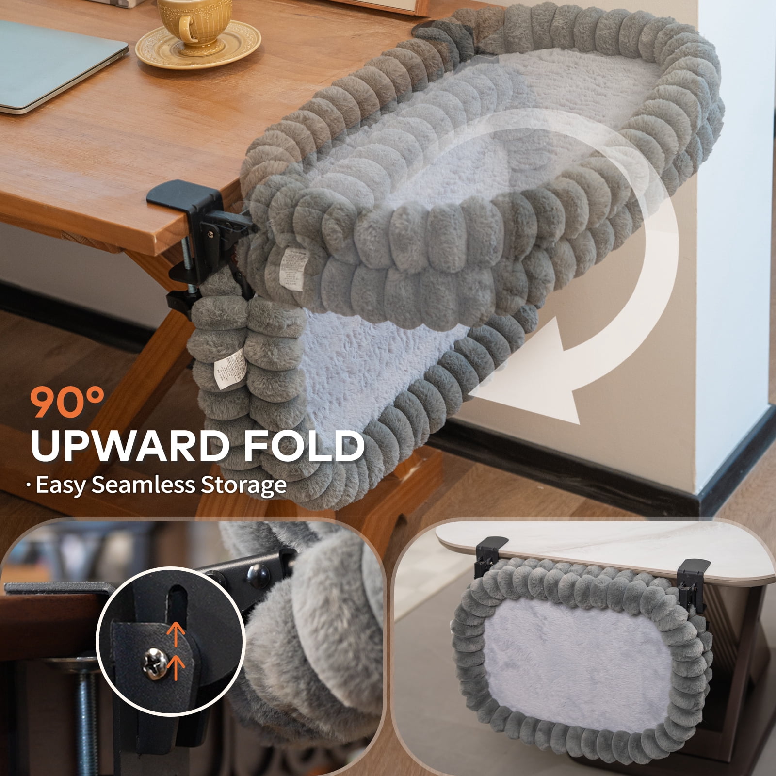 CheerPals Cat Desk Bed, 21*15in Double-Layer Foldable Cats Hammock, Plush&Grids Design for All Reason(Medium,Grey)