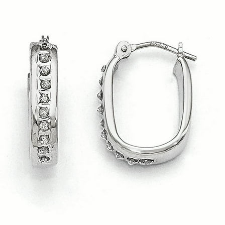 14k White Gold Diamond Fascination Squared Hinged Hoop Earrings 14k White Gold Earrings