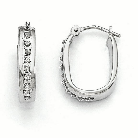 14k White Gold Diamond Fascination Squared Hinged Hoop Earrings 14k White Gold Earrings