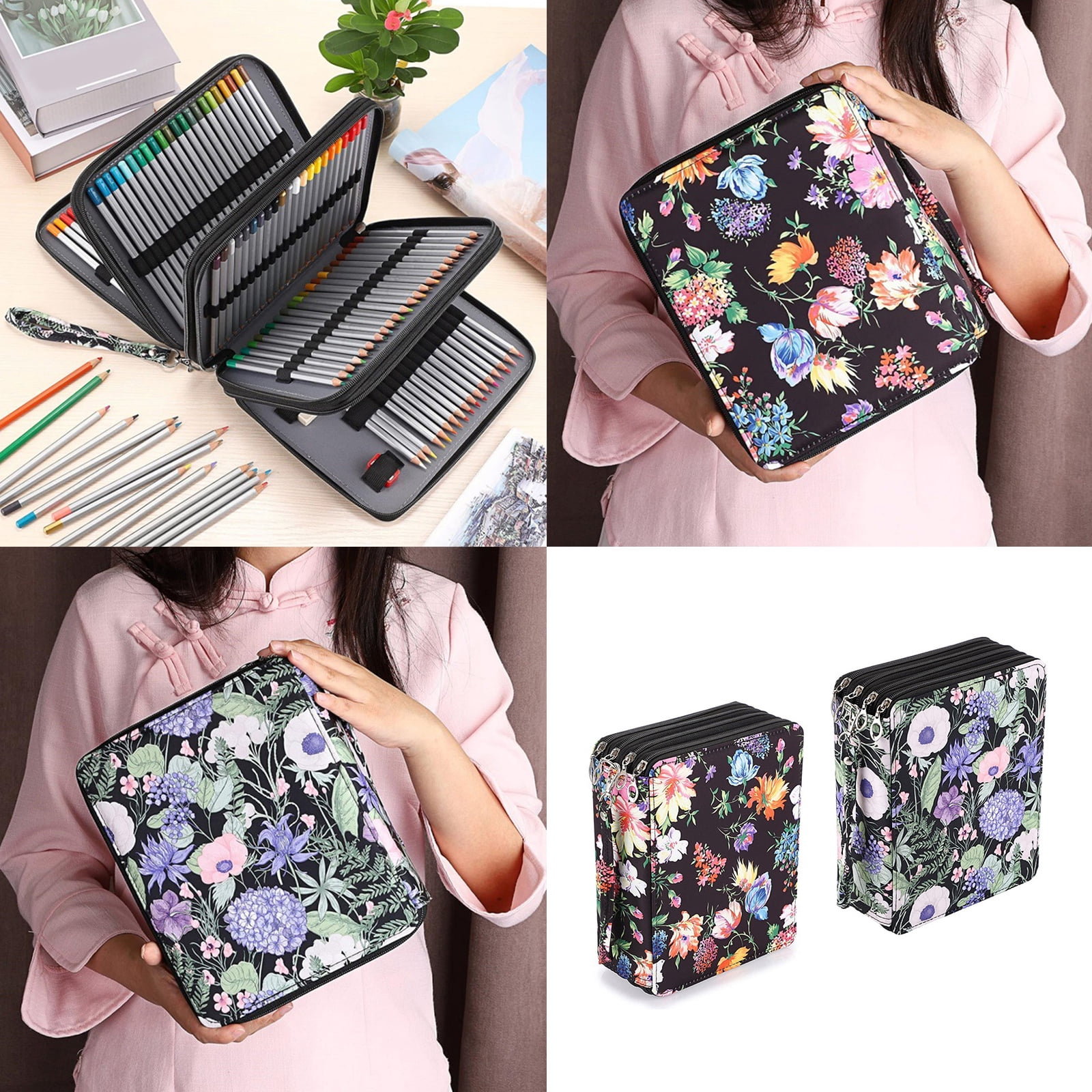168 Slots High Capacity Pen Case Portable Multifunctional Zippered Pencil Case Colored Pencil Bag With Portable Handle