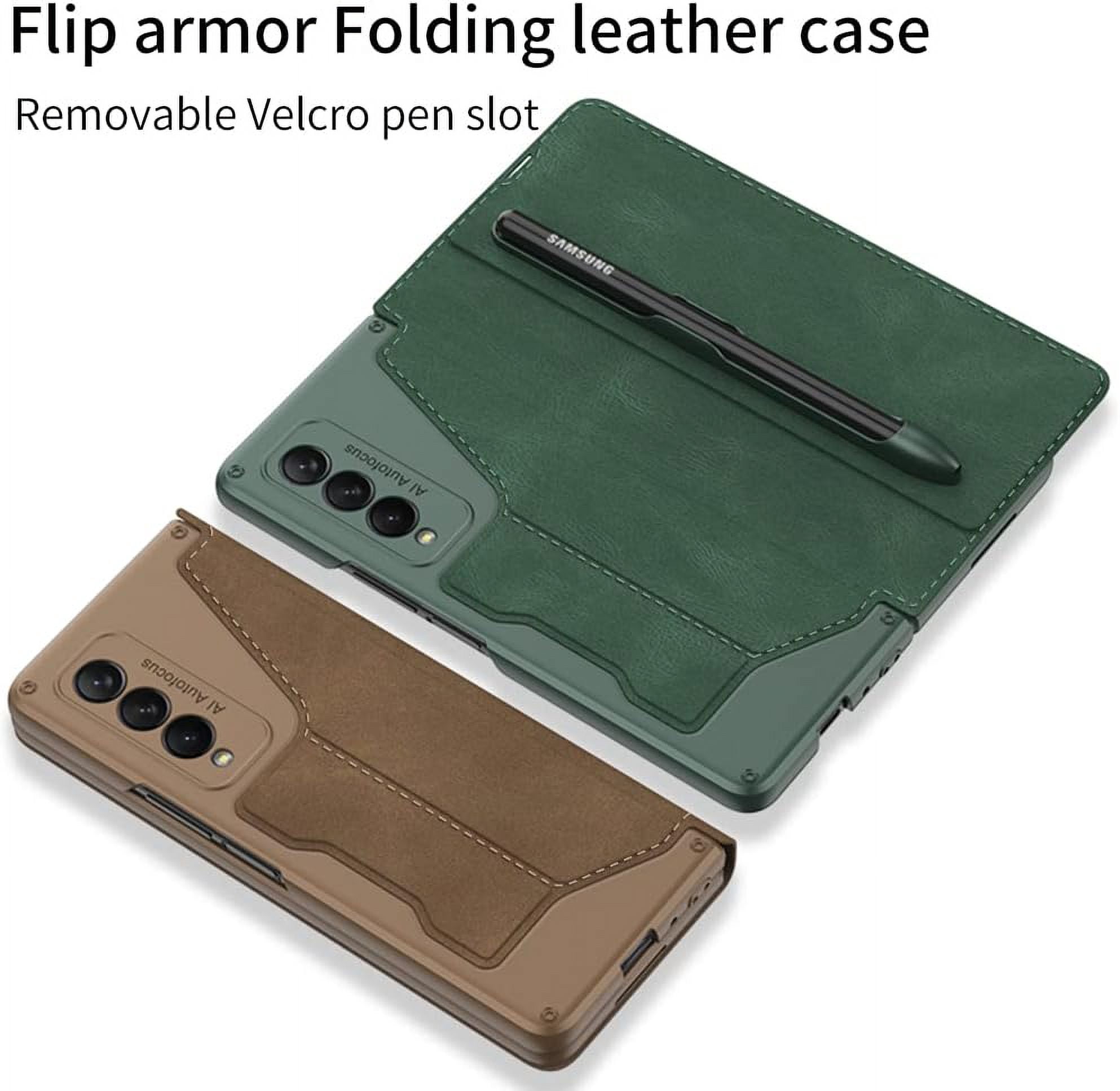 for Samsung Galaxy Z Fold 3 Case, Flip Wallet Card Slots, Removable S-Pen Holder Bracket Slot Stand Retro PU Leather Z Fold 3 Phone Case,Durable for Galaxy Z Fold 3 5G Case (Green, Samsung Z Fold3)