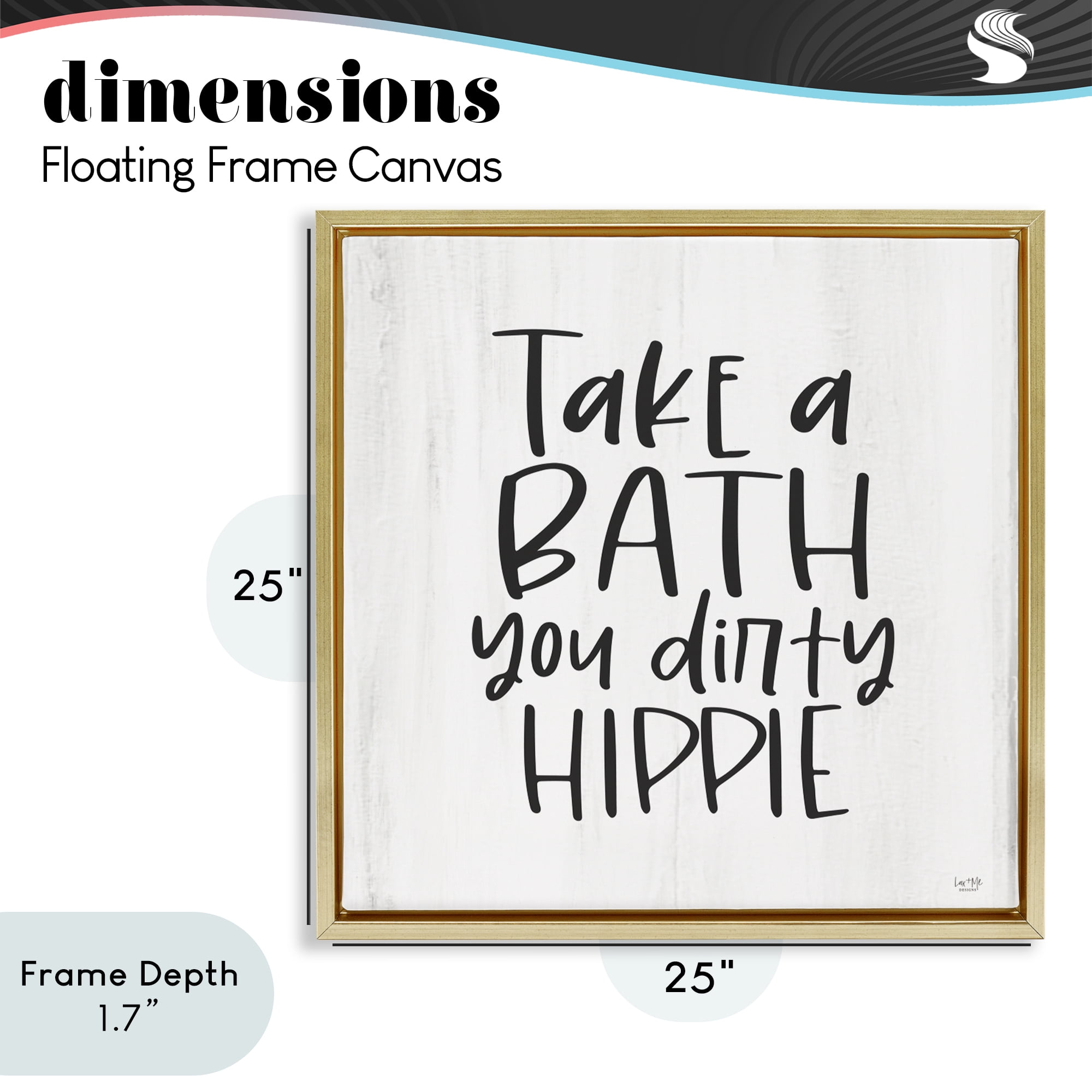 Stupell Industries Take A Bath Dirty Hippie Gold Framed Floater Canvas Wall Art, design by Lux + Me Designs