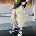 thumbnail image 2 of HXWCHs Boys Summer Capri Pants Adjustable Pockets Slim Fit Casual Comfortable Lightweight Breathable Outdoor Play Active Wear Khaki 8-9 Years, 2 of 8