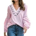 thumbnail image 7 of Xuanfei Women Print V Neck Long Lantern Sleeve Blouse, 7 of 7