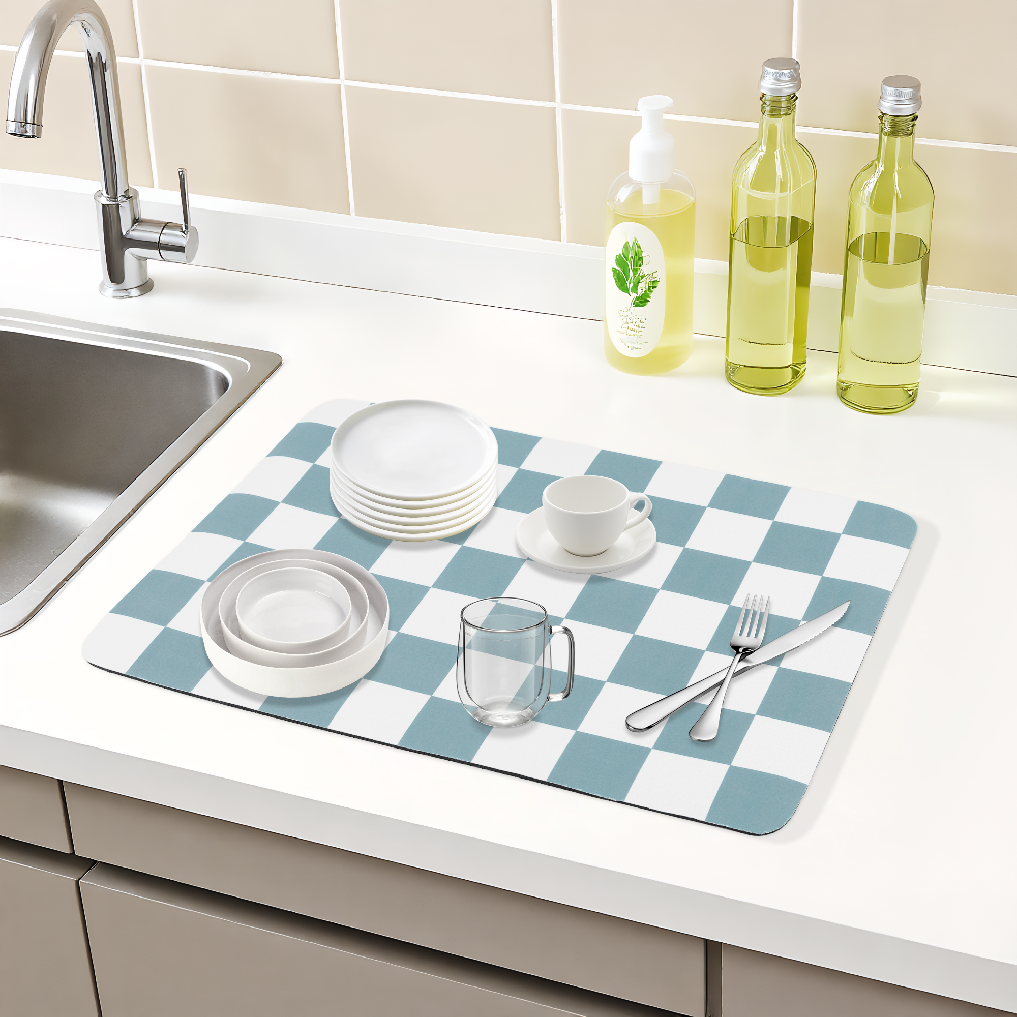 Unique Bargains Diatomaceous Stone Elegant Dish Drying Mat Green 15.7*11.8 inch